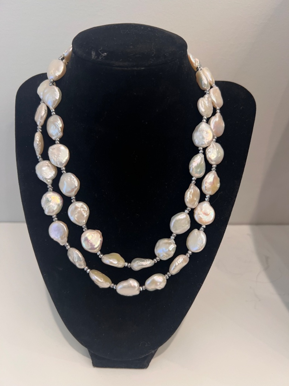 NWT Sprig Cultured Pearl & Hematite Sterling Silver Long Necklace